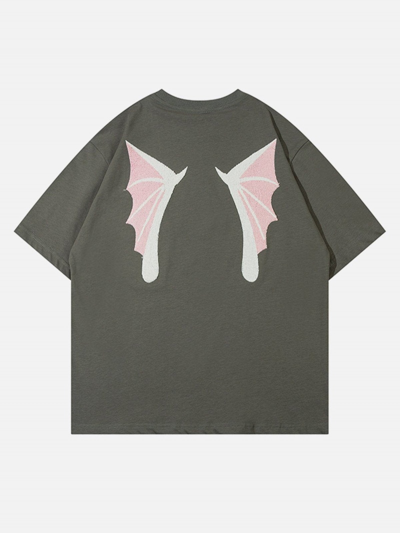 Abricot  T Shirts Aelfric Eden Flocking Demon Wings Print Tee - IAX-7818744